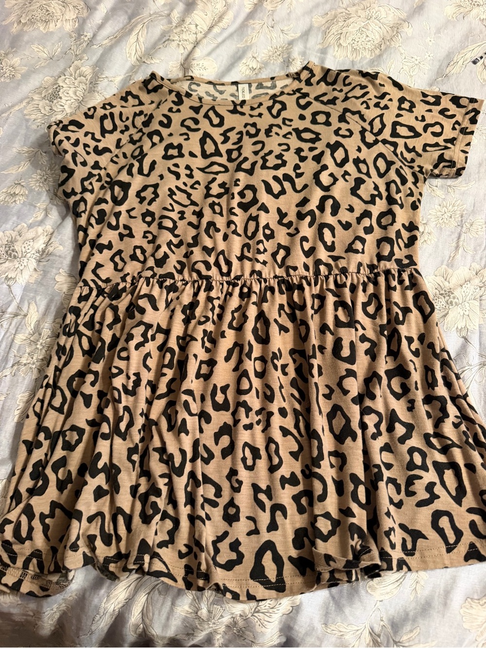 Tickled Teal Leopard Print Peplum Dress - Tan & Black